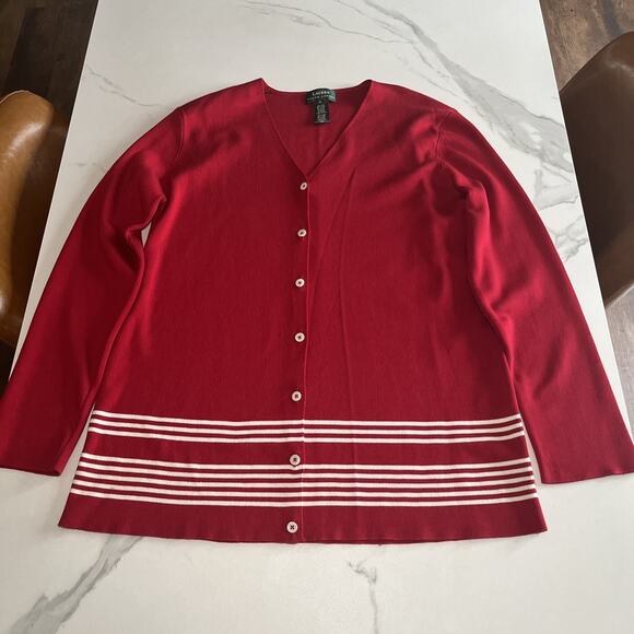 Lauren Ralph Lauren Women Red Button Up Silk Blend Cardigan Sweater Size XL EUC - Picture 1 of 11